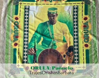 ORULA Tablero pañuelo/Orula handkerchief/Pañuelo Orisha/Pañuelo yoruba/Tamaño 45 x 45 pulgadas full print en satén estampado en sublimación.