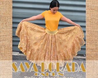 Saya Larga MAJESTIC / OSHUN/ Costume/Saya con forro/saya plato muy amplia. Ropa de gala para ohsun/Alta costura/ Miami/TrajesOrishasBarbara