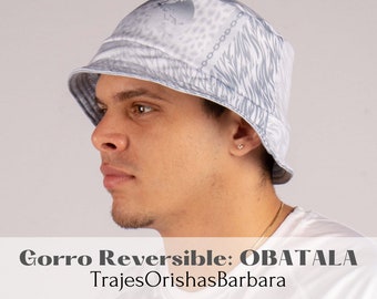OBBATALA/Sombrero pescador reversible/ Bucket hat/ Sombrero pescador reversible Obatala/Talla Única/ TrajesOrishasBarbara/Miami