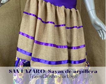 AZOWANO/Saya San Lázaro/Saya de arpillera para Babalu Aye/Saya de piezas para Azojano/Religión afrocubana/Miami