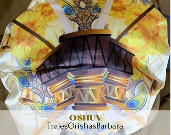 OSHUN/Gorros de Santo/Gorros Orisha/Accesorios para Santo: Gorros estampados por sublimación con dibujos y motivos propios ajustables