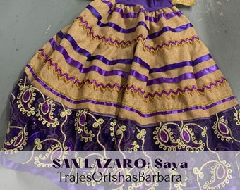 AZOJANO/Saya San Lázaro/Saya de arpillera para Babalu Aye/Saya de piezas para Azojano/Religión afrocubana/Miami