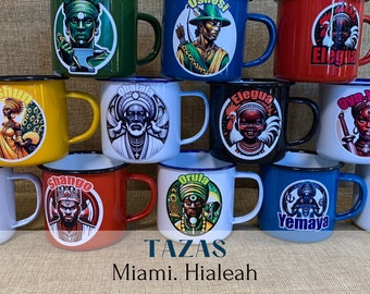 TAZAS ORISHAS/ Tazas metálicas de  12 0z/Tazas metálicas esmaltadas para los Orishas/TrajesOrisahsBarbara/Miami/en Hialeahah