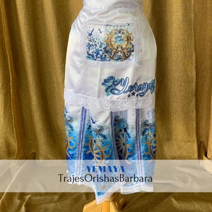 YEMAYA/Set Yemaya: Saya de piezas, pañuelo de cabeza, delantal y camiseta con motivos de YEMAYA/Estampada por sublimación/Miami