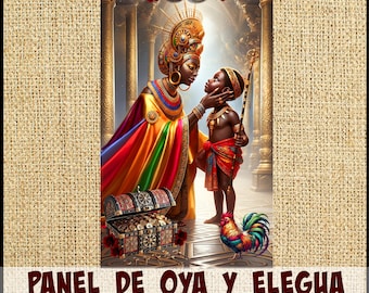 OYA y  ELEGUA /Paneles para trono de Oya y elegua. Paneles de pared/Paneles Orishas. Tamaño de 100 por 57pulgadas.