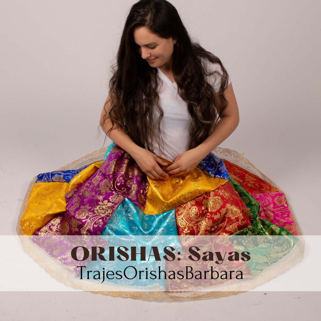 OYA saya Luxury/Saya de 9 colores para OYA YANSA/ Piezas de telas de colores brocadas con hilos dorados/Cinturilla de lycra/Hialeah/Miami