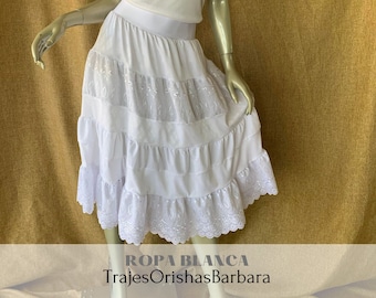 IYABO: Saya blanca/Ropa para Iyabo/Saya blanca para Iyawo/ Ropa religión yoruba/Religión afrocubana/Saya en tira bordada de algodón/Miami