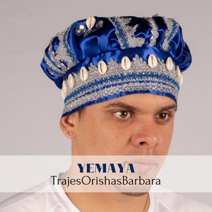 YEMAYA Majestic/Gorro de santo/Orisha/Satín brocado "Rhinestones", met kristalapplicaties/piedras decorativas/caracoles/TrajeOrishasBarbara afbeelding 1
