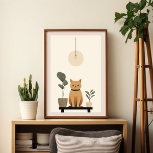 Trendiger Druck | Ökologischer Druck Japanische Katze – Minimalistische und trendige Wandkunst | Wandplakat