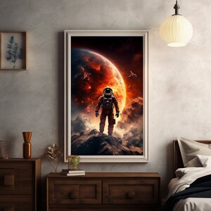 Poster ecologico astronauta su un pianeta - decorazione da parete minimalista e di tendenza | manifesto da muro