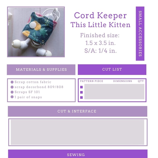 PDF Pattern Cord Keepers / Digital Download / Easy Sewing Project / Scrap Buster / Sewing Pattern / PDF