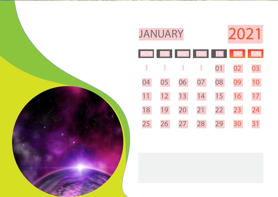 2021 Solar System Wall Calendar PRINTABLE For Home Office Etsy