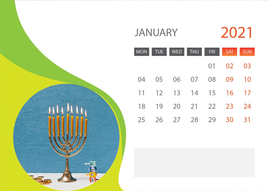2021 Hebrew Wall Calendar PRINTABLE For Home Office Print Etsy