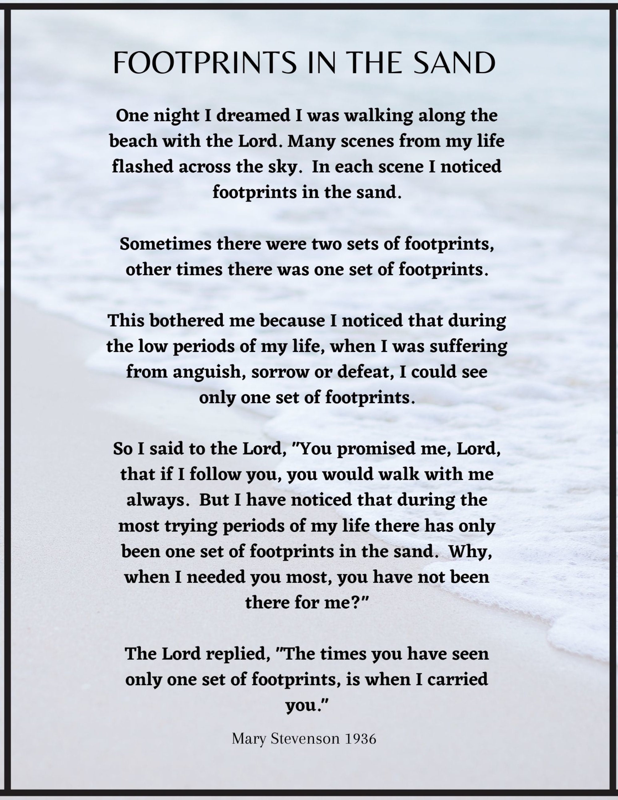 Footprints In The Sand Wall Art Religious Motivational Etsy España