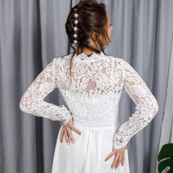 Wedding crop top, Long Sleeves bridal top, Bridal separates top, Engagement lace top, Bridal lace top, Wedding Dress Topper,Bridal Separates