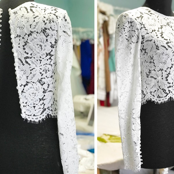 Long sleeves Bridal top, Lace top, Button back bridal top, Wedding top long sleeve, Buttoned Back Lace top