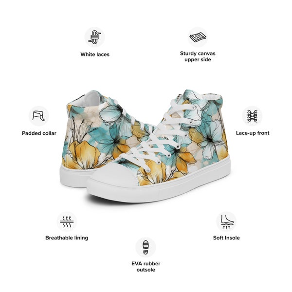Women’s high top canvas shoes, canvas shoes with flowers, women's spring canvas shoes, Fashion Canvas Shoes Sneakers in tela con fiori