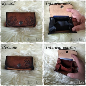 Porte monnaie marron, motif au choix, intérieur marron ou noir