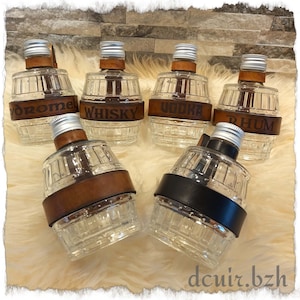 20cl glass bottle, Belt holder, Medieval, Potion, GN, Real leather decoration, Made in France, Brittany,