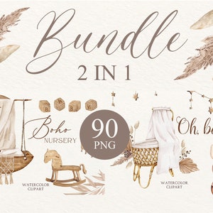 Boho Kinderzimmer Aquarell Clipart, Grafik Bundle, Neugeborenen Aquarell Clipart, Baby Shower, Mutterschaft, Grußkarte, Holzspielzeug Clipart