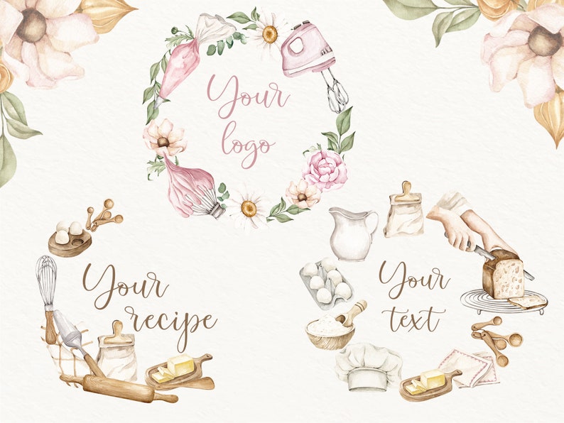 Watercolor Baking Clipart: Kitchen Utensils, Bakery Logo (PNG) - Etsy