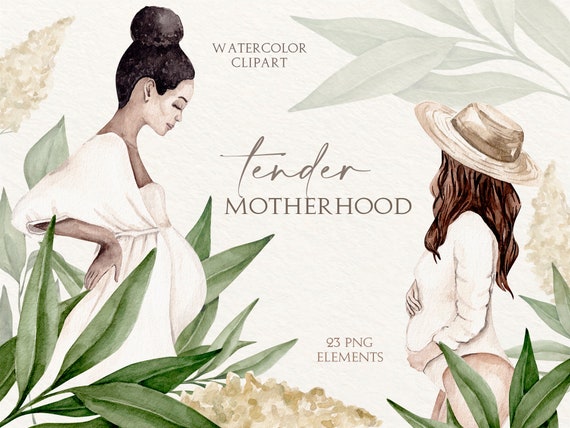 Watercolor Motherhood Clipart Set: Baby Shower Graphics (Digital Download)
