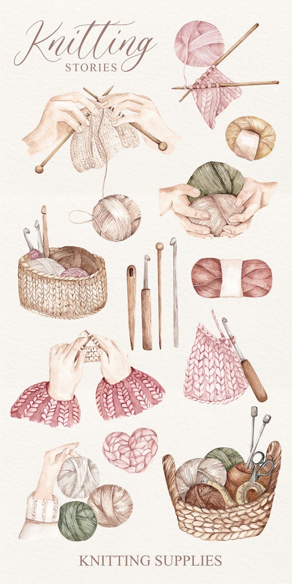 Premium Photo  Watercolor illustration of a set of knitting tools