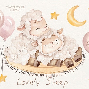 Acquerello Sheep Clipart, Baby Sheep Clipart, Nursery Art, Kids Clipart, Lamb Watercolor, Cute Sheep Watercolor, Nursery Decor, Baby Shower