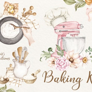 Clipart pâtisserie aquarelle, articles de boulangerie, logo Boulangerie maison, logo cuisine, clipart culinaire, ustensiles de cuisine, clipart boulangerie,