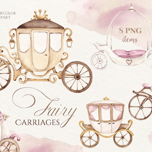 Clipart de carruagem de conto de fadas em aquarela, clipart de carruagem de princesa, carruagem real, clipart de chá de bebê, carruagem de Cinderela,