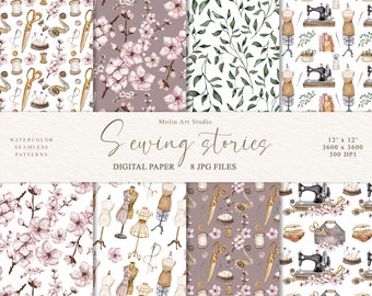 Watercolor Sewing Pattern: Seamless Scrapbook Paper (Digital Download)
