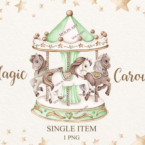 Clipart acquerello carosello, cavallo da giostra, arte dell'asilo nido da giostra, baby shower, clipart di carnevale, pony da giostra, clipart di compleanno