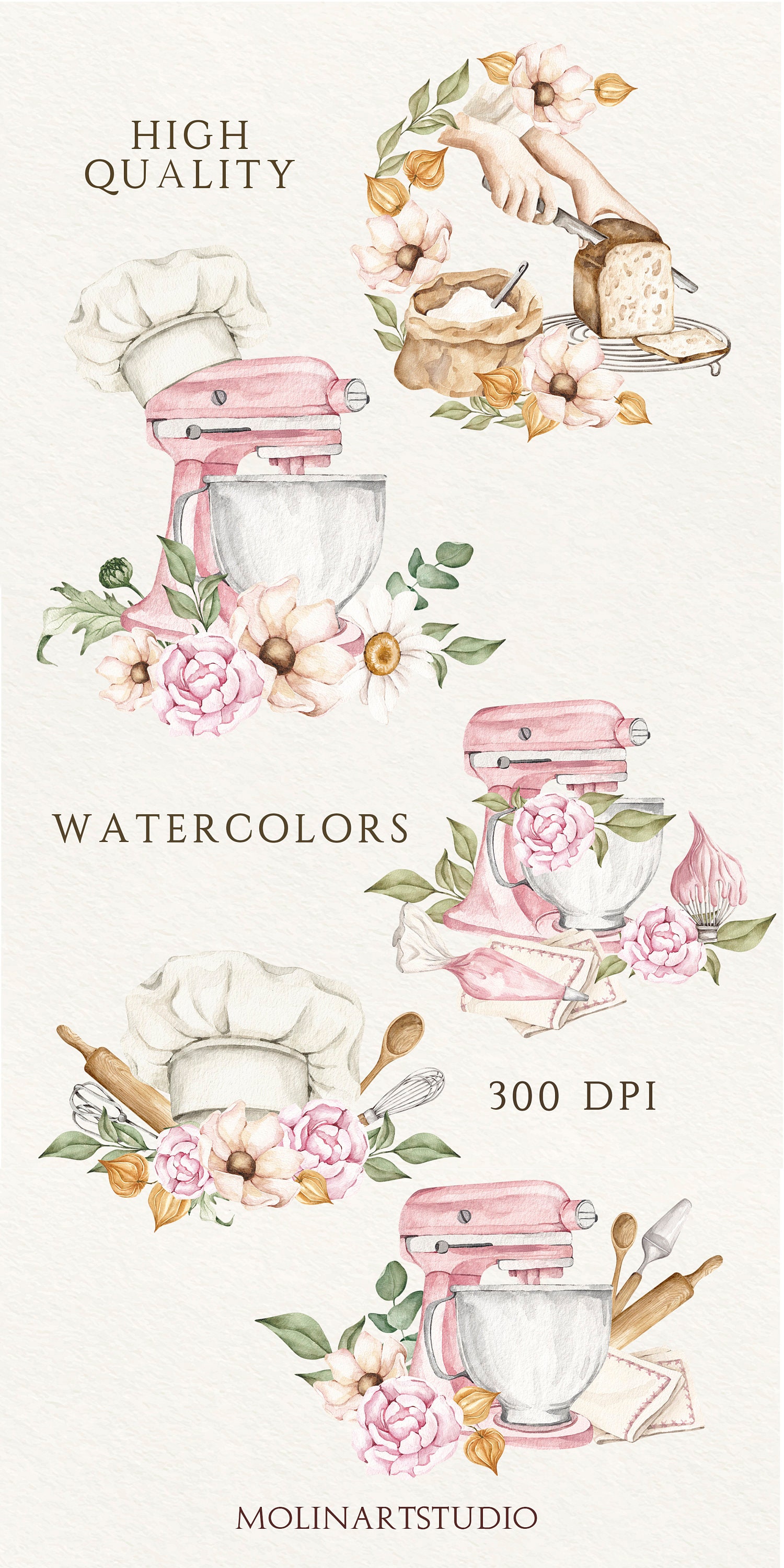 Watercolor Bakery Clipart. Baking supplies. (873376)