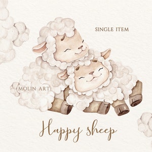 Acquerello Sheep Clipart, Baby Sheep Clipart, Nursery Art, Kids Clipart, Lamb Watercolor, Cute Sheep Watercolor, Nursery Decor, Baby Shower