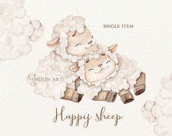 Watercolor Baby Sheep Clipart: Nursery Art (PNG Digital Download)