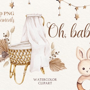 Pasgeboren baby aquarel clipart, baby shower, Boho baby, kwekerij kinderen clipart, aquarel pasgeboren, moederschap, wenskaart, verjaardag