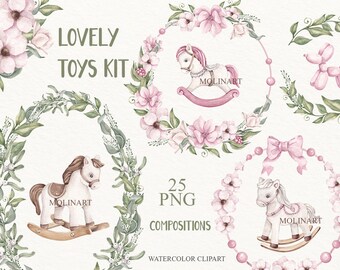 Watercolor Rocking Horse Clipart: Baby Nursery Art (Digital Download)