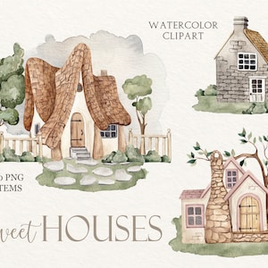 Aquarelle Maison Clipart, Chalet Clipart, Maisons mignonnes, Clipart Sweet Home, Bâtiments Clipart, Clipart de propriété de ville, Clipart de pépinière