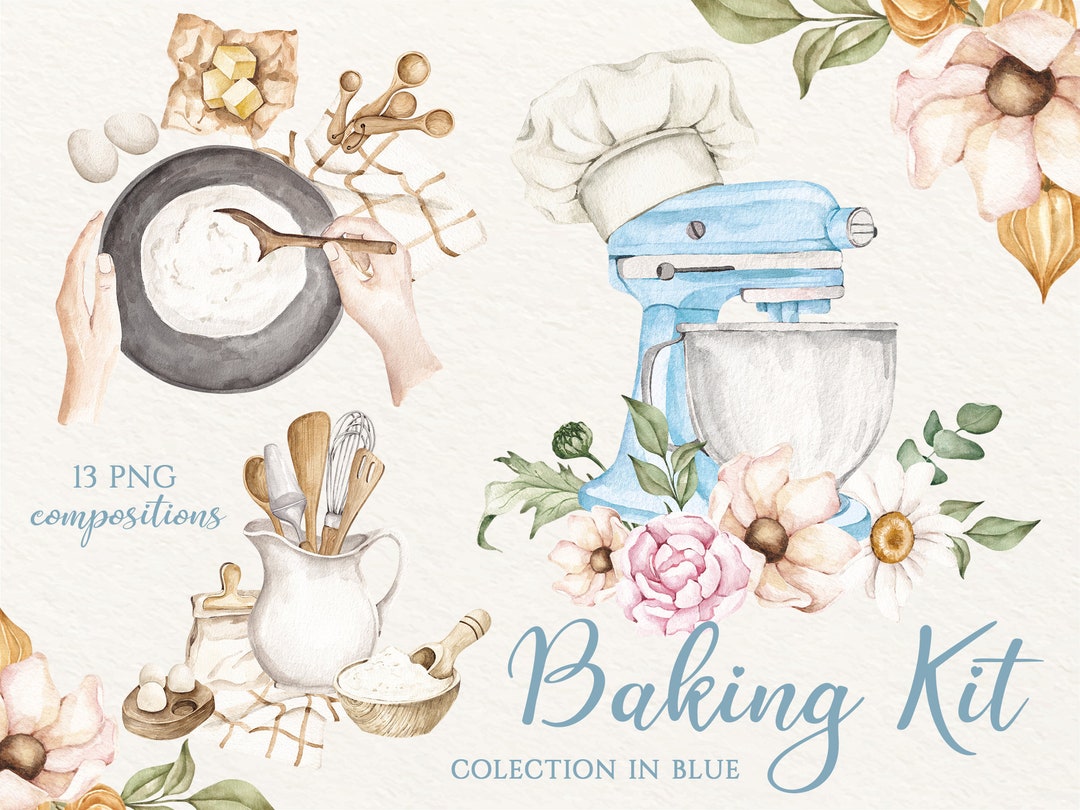 Watercolor Baking Clipart: Kitchen Utensils, Bakery Logo (PNG) - Etsy