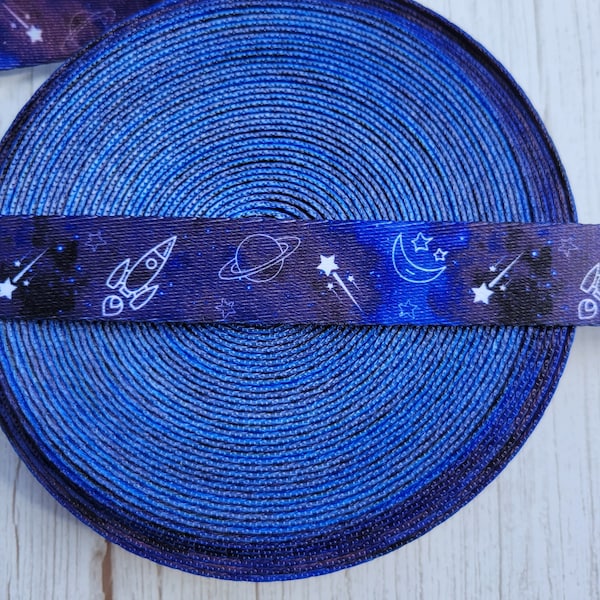 1in Polyester Galaxy Space Webbing, Yoga Strap, Pet Collar Webbing, Purse Strap, Sold by the Yard