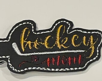 Hockey Mom Keychain: Embroidered Faux Leather Purse Accessory