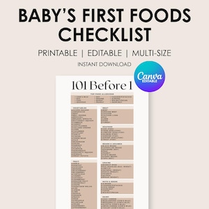 101 Before 1, Baby's First Food Tracker, Printable PDF Download, Baby Led Weaning Checklist, Minimalist Log