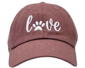 Custom "LOVE" Dog Paw Embroidery Baseball Cap, Adult & Child