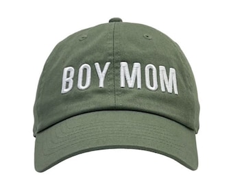 Embroidered "BOY MOM" Baseball Hat, Cotton Adjustable Cap, Trendy Mom Gift