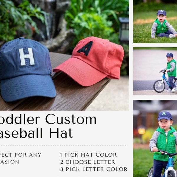 Toddler Custom Baseball Hat / Personalized Hat / Initial Cap / Customized Hat / Leather Patch Hat / Varsity Letter Hat