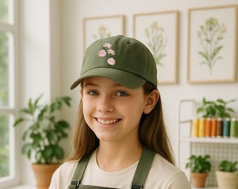 Embroidered Daisy Baseball Cap, Cotton Athletic Hat, Adjustable Strap