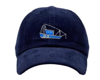 Embroidered Corduroy Fishing Boat Hat, Adjustable Cotton Cap