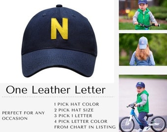 Custom  LEATHER  Letter Baseball Cap, Personalized Cotton Hat, Adjustable Backstrap