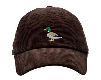 Embroidered Duck Corduroy Baseball Hat, Adjustable Cotton Cap for Outdoor Trips