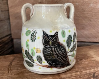 Small Owl Garden Bud Vase Handmade Pottery